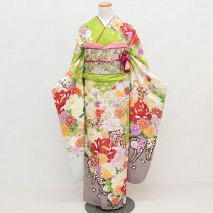 振袖 中古 正絹 格安 安い 美品 リサイクル 黄緑 ひわ色