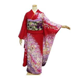 振袖 中古 フルセット 販売 正絹 成人式 クリーム 百合 オレンジ 美品