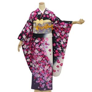 中古】正絹 振袖 フルセット 販売6点セット ロイヤルブルー 桜の天の川