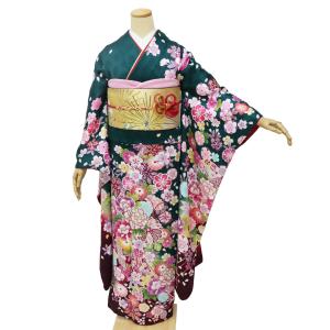 振袖 着物 長襦袢 2点 セット 金彩加工 赤 バラ 薔薇 牡丹 蝶 成人式