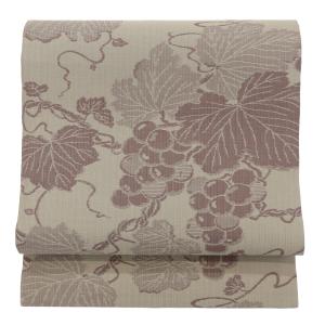 ら*ん様 【新品】綿紅梅　淡緑色 葡萄文様名古屋帯　2点セット お仕立て付き＞ 正絹 名古屋帯 染帯 くすんだ水色 京風紅型 染め帯 九