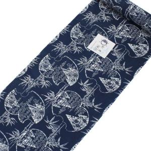 竺仙 浴衣 反物 夏着物 単品 注染 綿 紬ゆかた 青 梅 柄 ブルー