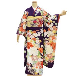 振袖レンタル 成人式 フルセット 1月 赤 熨斗柄 辻が花風 古典的 紫