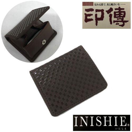 印伝　印傳屋　小銭入れ　いにしえ　メンズ　INISHIE　市松模様　茶地茶漆　鹿革　雑貨　甲州印伝　...