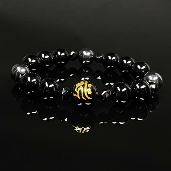 経営者・スポーツ選手におすすめMix 梵字オニキス 磁気 ヘマタイト スターカットオニキスブレスレッ...