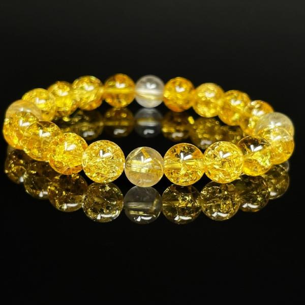 相性抜群の組み合わせ 8mm ゴールドルチル シトリン クラック ブレスレット 11月 誕生石 金運...