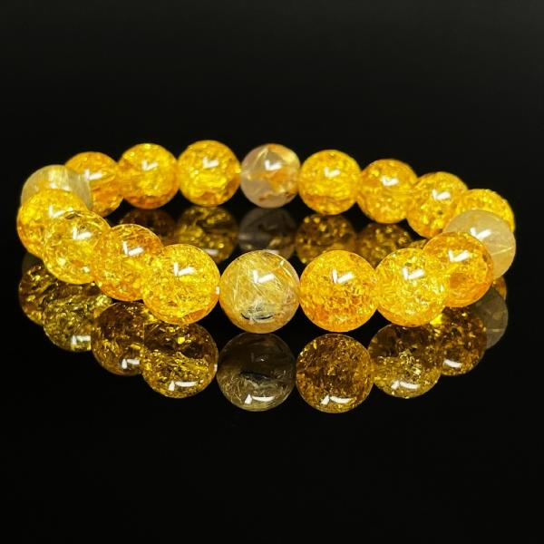 相性抜群の組み合わせ10mm ゴールドルチル シトリン クラック ブレスレット 11月 誕生石 金運...