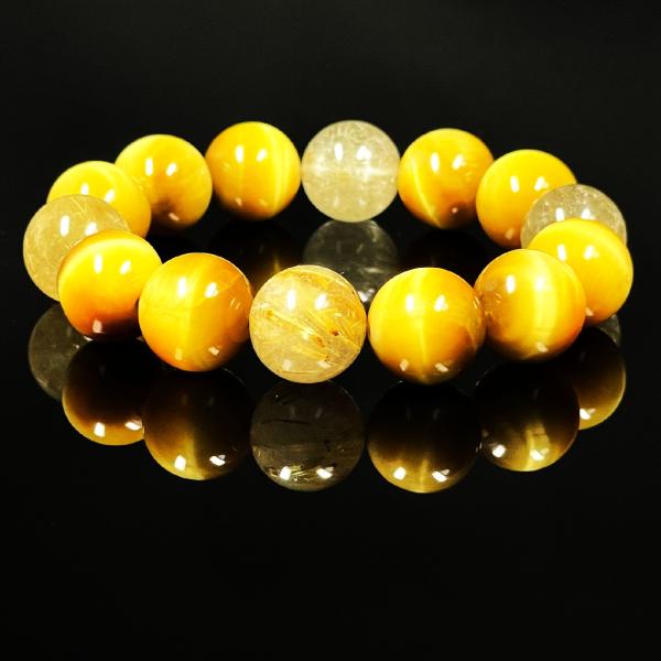 相性抜群の組み合わせ 14 mm ゴールドルチル ゴールデンタイガーアイ ブレスレット GTR 14...