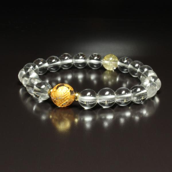 辰モデル金彫皇帝龍 本水晶 クリスタル ゴールドルチル K18 18金 ブレスレット Ryk3 お守...