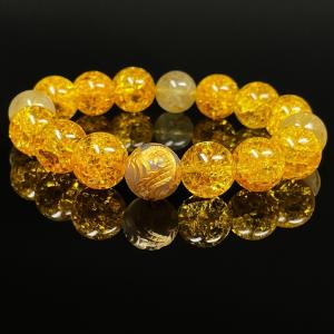 相性抜群 ゴールド ルチルクォーツ シトリン クラック 2連