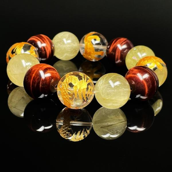 ！天然石ブレスレット【四神獣 開運祭】 ビジネスチャンス掴む 18ミリ 四神獣本水晶 レッドタイガー...