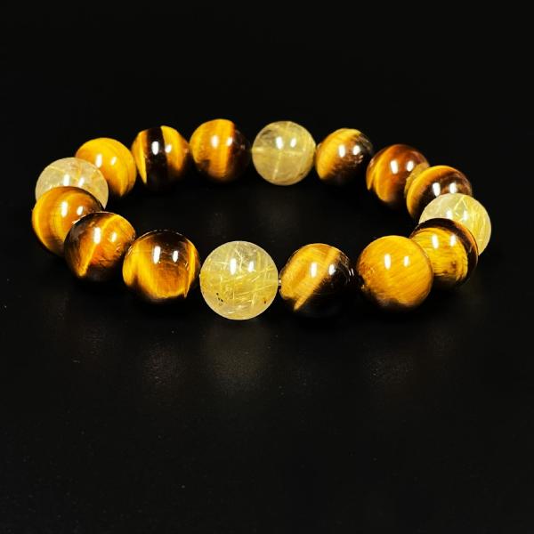 金運を招き寄せる数珠金針水晶 ゴールドルチル 虎目石 タイガーアイ ブレスレット 金運 財運 開運 ...