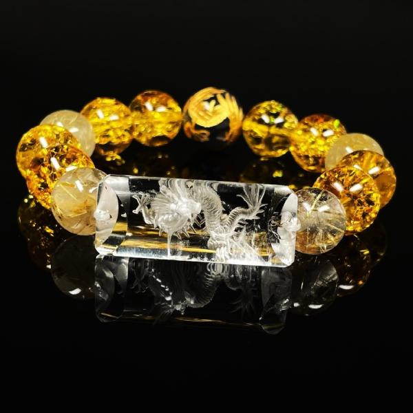 16ミリ 14ミリ 浮彫龍プレート 皇帝龍ドラゴンアゲート シトリンクラック ゴールドルチルブレスレ...