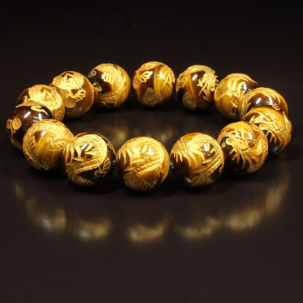 洞察力を高める数珠 14ミリ 風水神 皇帝龍 タイガーアイ 虎目石 ブレスレット 開運 お守り効果 ...