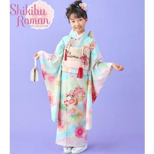 406ag58□七五三 七歳 女児 着物&袋帯 金彩 毬 青海波文□状態良好 406ag58□七五三 七歳 女児 着物&袋帯 金彩 毬 青海波文□状態