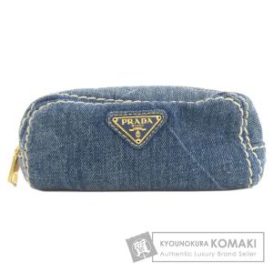 PRADA プラダ ロゴ金具 化粧ポーチ デニム レディース 中古