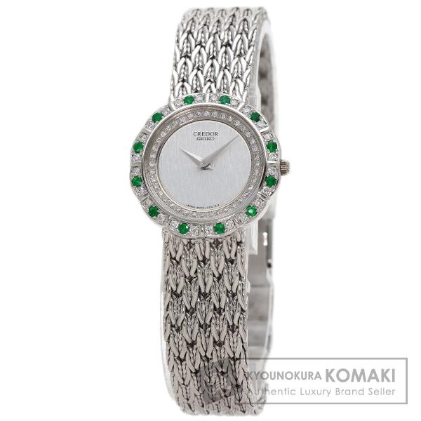 SEIKO セイコー 4N70-0120 クレドール エメラルド ダイヤモンド 腕時計  K18ホワ...