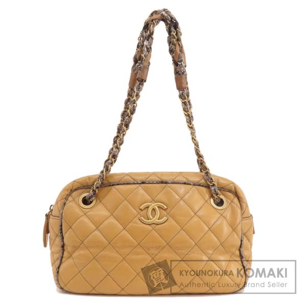 CHANEL シャネル チェーンショルダー マトラッセ ゴールド金具 ショルダーバッグ カーフ レデ...