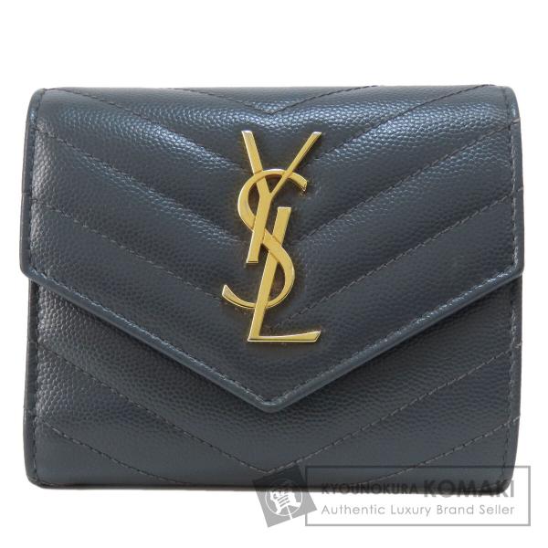 YVES SAINT LAURENT イヴ・サンローラン ロゴ Vステッチ 二つ折り財布（小銭入れあ...