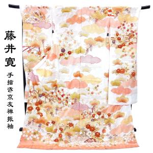 振袖セット 白系 赤 金色 梅 花 鶴 絵羽柄 正絹 日本の絹 西陣織