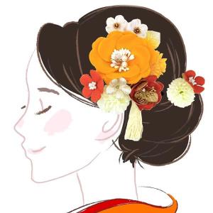 髪飾り 2点セット 花飾り 花かんざし kk-026 黄色 イエロー オレンジ 花 ヘアアクセサリー 成人式 振袖 浴衣 卒業式 結婚式 成人式｜kyouto-usagido
