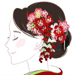 かんざし 簪 つまみ細工 藤下がり バチ型 2本足 赤 髪飾り 成人式