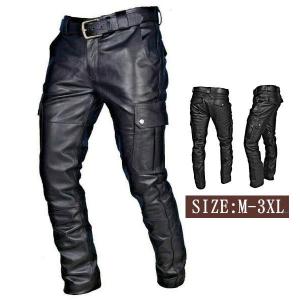 レザーパンツ メンズ パンツ バイクパンツ PU レザー ズボン バイク ライダースパンツ 革パン フェイクレザー ボトムス ロング 防寒 防風 秋冬