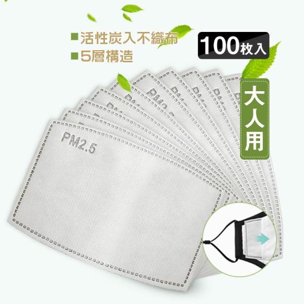 セール マスク用取り替えシート 5層構造 100枚入 大人用 人気対策マスク 活性炭入不織布 フィル...