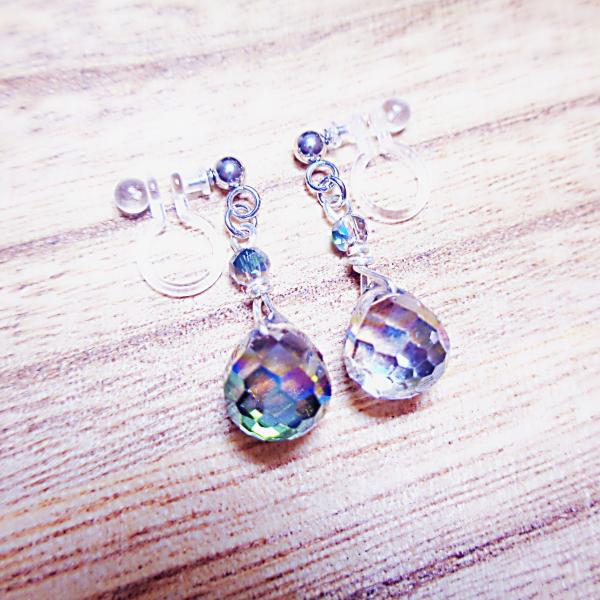 I1181SSGY-SV 樹脂ノンホールピアス イヤリング  金属アレルギー対応 ドロップビーズ ガ...