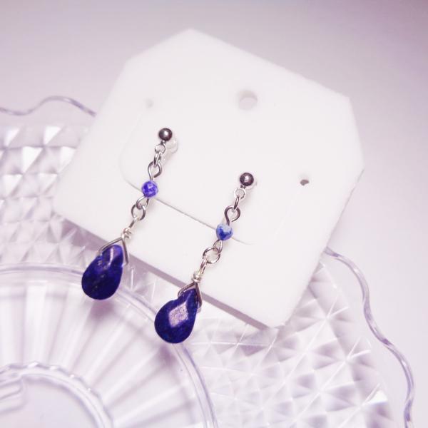 I2013SSRAP　イヤリング 樹脂ノンホールピアス アレルギー対応 金アレ 天然石 ラピスラズリ...