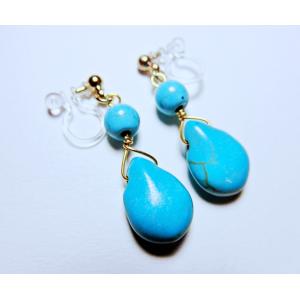 I561GGBLU-GEM-TUR アレルギー対応 金アレ 樹脂ノンホールピアス イヤリング 天然石 ターコイズ