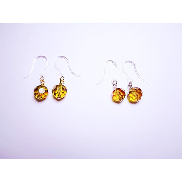 P1463LCBW 樹脂フック ピアス  金属アレルギー対応 カットガラス ブラウン トパーズ