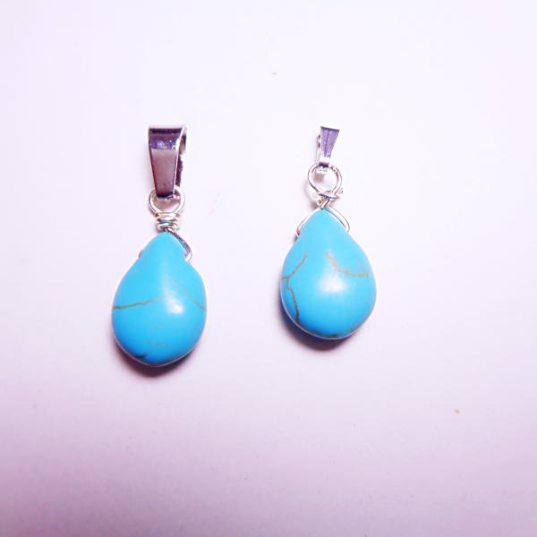 PT160SV-TUR　ペンダントトップ 天然石 練りターコイズ ドロップ 2個セット 金属色シルバ...