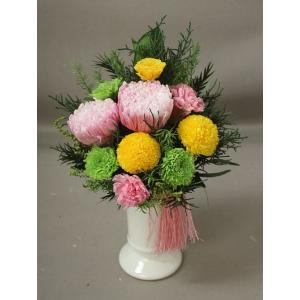 キュート＊プリザーブドフラワー仏花アレンジピンク系（花器入り