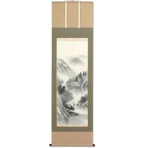 田中芳園画伯 水墨山水画 山と川の風景 人物と馬 保証書付き 田中芳園画伯 水墨山水画 山と川の風景 人物と馬 保証書付き