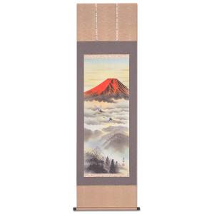 掛軸 赤富士と飛鶴 丸風作 共箱付 和風インテリア 絹本 日本画 縁起物 img57047988.jpg