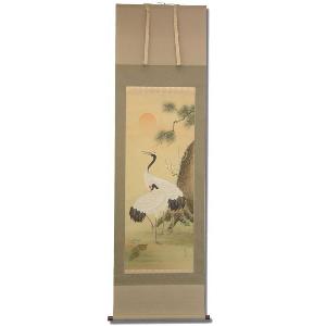 掛け軸　「鶴　舞」 掛け軸 白鶴舞老松 (佐藤海雲) （掛軸小物なし） 送料無料