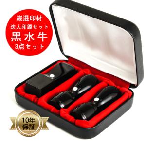 法人設立ケース付き3点セット角印　銀行印　代表取締役印　黒水牛　印鑑 はんこ 法人 会社設立 実印 銀行印 角印 送料無料 法人印鑑｜kyukyu