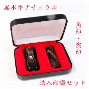 黒水牛ナチュラル 法人設立ケース付き2点セット  角印　銀行印　代表取締役印　印鑑 はんこ 法人 会社設立  送料無料 法人印鑑｜kyukyu