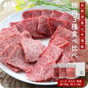 「里山牛 焼肉３種食べ比べ」九州 お取り寄せ 鹿児島 里山牛 焼肉 ロース カルビ 赤身 健康 お土産 ギフト 贈答 贈り物 グラスフェッドビーフ｜kyushu-sanchoku