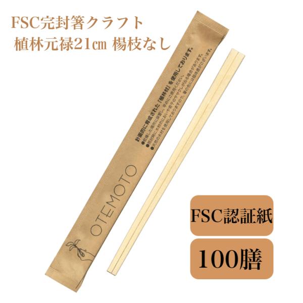 割り箸 100膳 個包装 九州紙工 FSC完封箸 クラフト 21cm 植林元禄 楊枝なし FSK-1