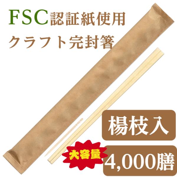 割り箸 4,000膳 個包装 業務用 九州紙工 紙完封箸  FSC認証紙使用 クラフト  21cm ...