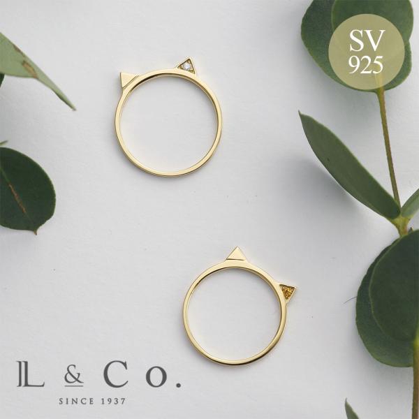 リング レディース 指輪 シルバー SV925 ゴールドカラー 可愛い ねこ ネコ 猫 猫耳 シンプ...