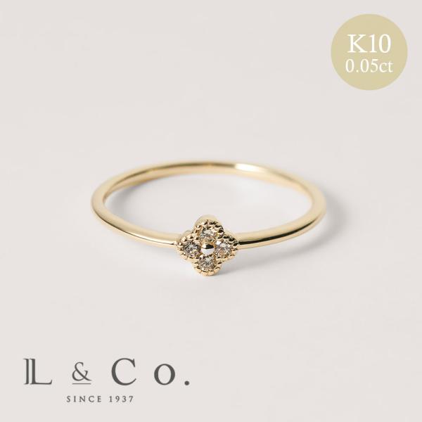 リング ダイヤモンド 0.05ct K10 10金 花 フラワーモチーフ シンプル スリム 華奢 か...