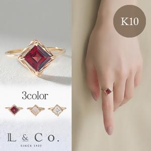 10金 リング 指輪 ガーネット ローズクォーツ ホワイトトパーズ K10 天然石 シンプル プレゼント レディース L＆Co.（エルアンドコー）｜l-co