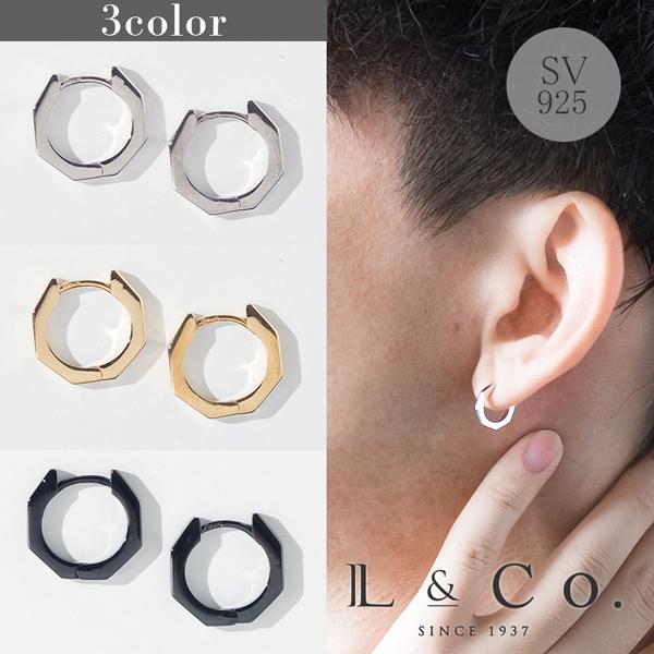 ピアス メンズ レディース フープ 角 リング型 両耳 中折れ シルバー SV925 シンプル ユニ...