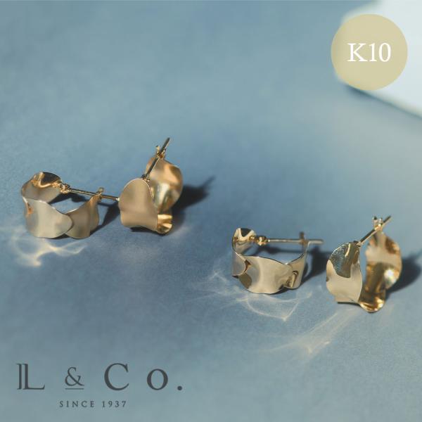 ピアス レディース K10 10金 ピアス 地金 シンプル イエローゴールド 葉っぱ ひらひら 大ぶ...