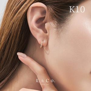ピアス レディース メンズ フープピアス K10 10金 ダイヤモンド 0.08ct シンプル 上品 おしゃれ L＆Co.（エルアンドコー）