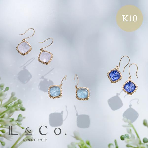 ピアス レディース カラーストーン K10 10金 フックピアス ダブレットストーン ふんわり かわ...