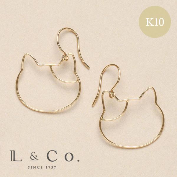 ピアス レディース K10 10金 スタッド 猫 ネコ ねこ cat かわいい シンプル にゃんこ ...